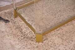 Lucite and gold metal console table with glass top and shelf; 74-12880