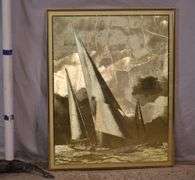 Manifestations gold foil optical illusion art with sailboats; 336-4568