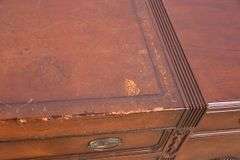 Mahogany credenza with leather top and mirrored doors; 21-2704