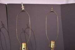 Pair of large crystal lamps with gold metal bases; 55-12271