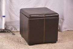Brown synthetic leather lift top storage box/bench; 55-12267