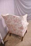 Chippendale style wingback armchair with toile fabric; 44-477