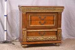Carved 3 drawer bedside chest with gold trim; 4779-005