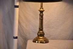 Gold metal lamp with black metal shade; 55-12201A