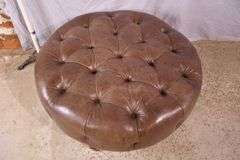 Round tufted leather ottoman; 55-12251