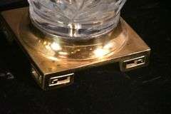 Pair of large crystal lamps with gold metal bases; 55-12271