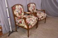 Pair of Meyer, Gunther, & Martini French style open armchairs with down cushions and floral fabric; 18305-028