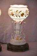 Pair of white and gold painted luster lamps with crystal prisms; 55-12198