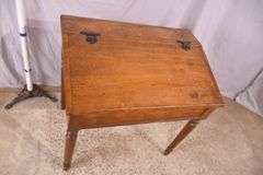 Early lift-top schoolmaster's desk with turned legs; 18308-011