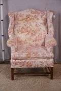 Chippendale style wingback armchair with toile fabric; 44-477