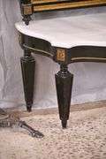 Black and gold mirror with low marble top console table; 55-12187
