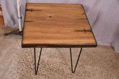 Coaster wooden top side table with black metal hairpin legs; 74-12902