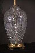 Pair of large crystal lamps with gold metal bases; 55-12271