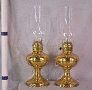 Pair of electric converted brass oil lamps; 396-1395