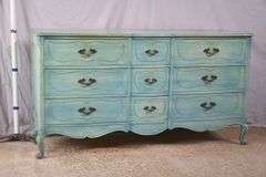 Blue French style serpentine front 9 drawer triple dresser; 55-12193