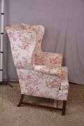 Chippendale style wingback armchair with toile fabric; 44-477