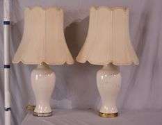 Pair of ceramic lamps with shades; 55-12276
