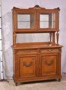 Carved oak French style 3 part buffet with beveled mirror backsplash; 55-12290