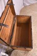 Vintage pine lift-top trunk; 55-12322