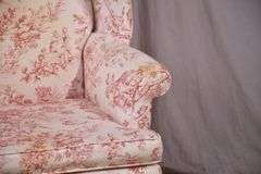 Chippendale style wingback armchair with toile fabric; 44-477