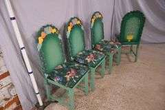 Set of 4 green decorated chairs; 55-12211