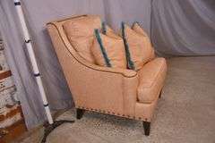 Sherrill upholstered armchair with brass nail head trim; 336-4580