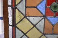 Stained glass panel with oak frame; 9485-118