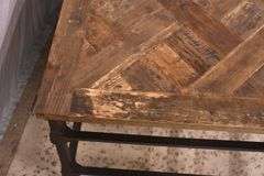 Black iron coffee table with distressed barnwood top; 1152-107