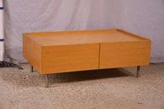 Oak 2 drawer coffee table with silver metal legs; 55-12287