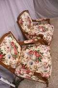 Pair of Meyer, Gunther, & Martini French style open armchairs with down cushions and floral fabric; 18305-028