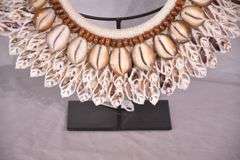 Puka shell necklace on stand; 16780-016
