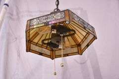 Hexagonal stained glass hanging light; 1116-732
