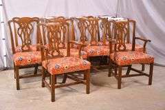 Set of 10 solid mahogany Chippendale style dining chairs; 55-12206