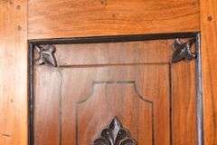 Early inlaid 2 door armoire with black trim; 55-12302