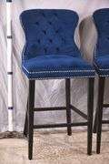 Set of 3 Abbyson Living blue tufted back bar chairs with silver nail head trim; 1153-090