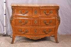 Inlaid ormolu mounted bombe style 2 over 2 drawer dresser with marble top; 55-12172B