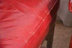 Pair of Ethan Allen red leather wingback armchairs; 74-12889