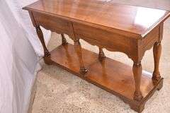 Pine 2 drawer two-tier console table with turned columns; 5038-003