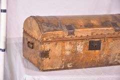 Vintage hair-on-hide covered trunk; 18308-005