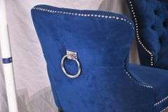 Set of 3 Abbyson Living blue tufted back bar chairs with silver nail head trim; 1153-090
