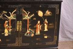 Black and gold Oriental decorated 2 door dresser with fitted interior; 55-12177