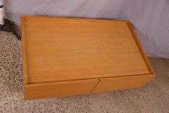 Oak 2 drawer coffee table with silver metal legs; 55-12287