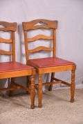 Set of 4 ladderback chairs with red vinyl seats; 3072-008