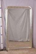 Pottery Barn large beveled mirror with silver frame; 1152-101