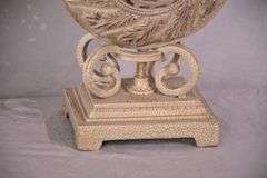 Pair of ornate off-white crackle finish lamps with shades; 5038-002
