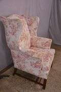 Chippendale style wingback armchair with toile fabric; 44-477