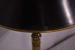 Gold metal lamp with black metal shade; 55-12201A