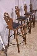 Set of 4 bar chairs with iron foot rests; 1116-727