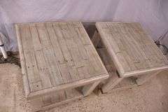 Pair of distressed two-tier side tables with built-in power strips; 1153-093