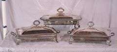 Group of 3 silverplate casserole dishes with Pyrex glass inserts; 74-12881A